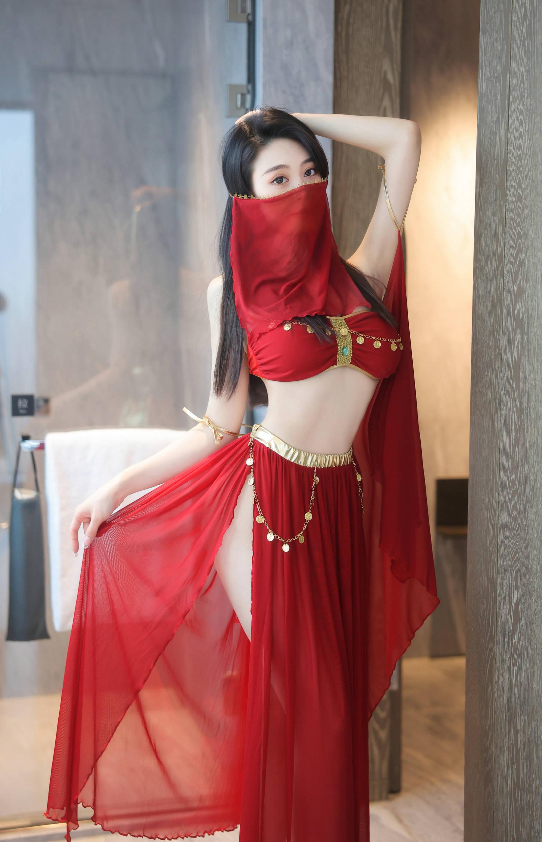 Paid Model | Elegant, Alluring Private Shoot Benefits | Red Dance Skirt 90P 2