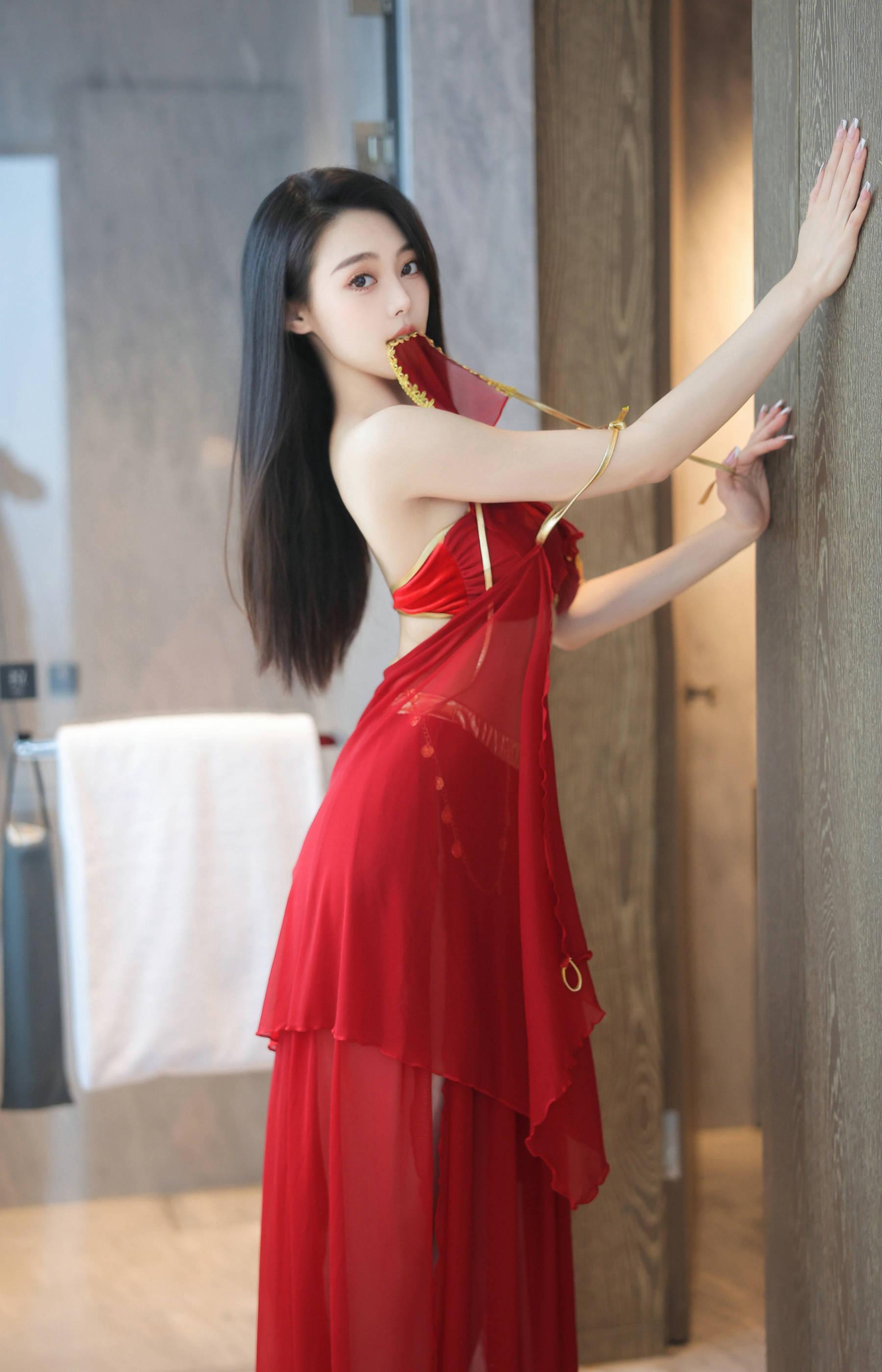 Paid Model | Elegant, Alluring Private Shoot Benefits | Red Dance Skirt 90P 3